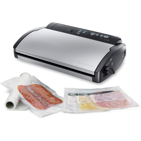 FoodSaver V2860 Macchina Sottovuoto per Alimenti Secchi/Umidi, Sigillatura Automatica, Indicatori LED, Adatta a Piccoli Spazi, 100 W, Argento/Nero