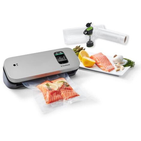 Foodsaver Vs1190X Macchina Sottovuoto Per Alimenti Compatta Adatta A Piccoli Spazi, Sigillatura Automatica, Argento/Nero, ‎17.5 x 35.8 x 18 cm, 1.45 Kg