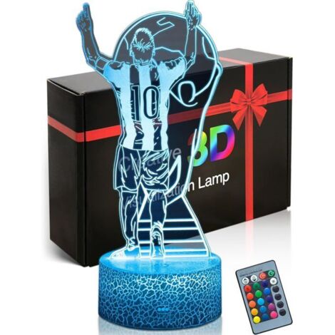 Foot Veilleuse Enfant, Lampe d'ambiance football,3D LED Football Lampe De Chevet Enfant, 16 couleurs,Décoration argentin No.10
