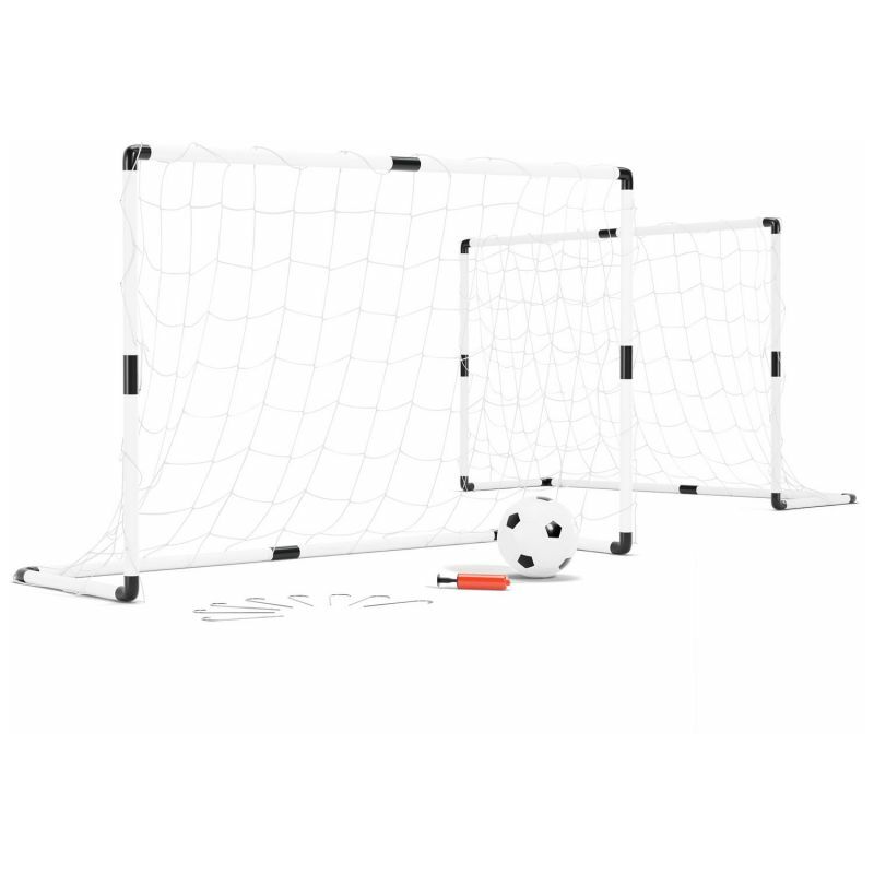 Play4fun - 2 cages de foot pour enfant 120 x 80cm, 1 ballon et pompe inclus, intérieur/extérieur - Blanc