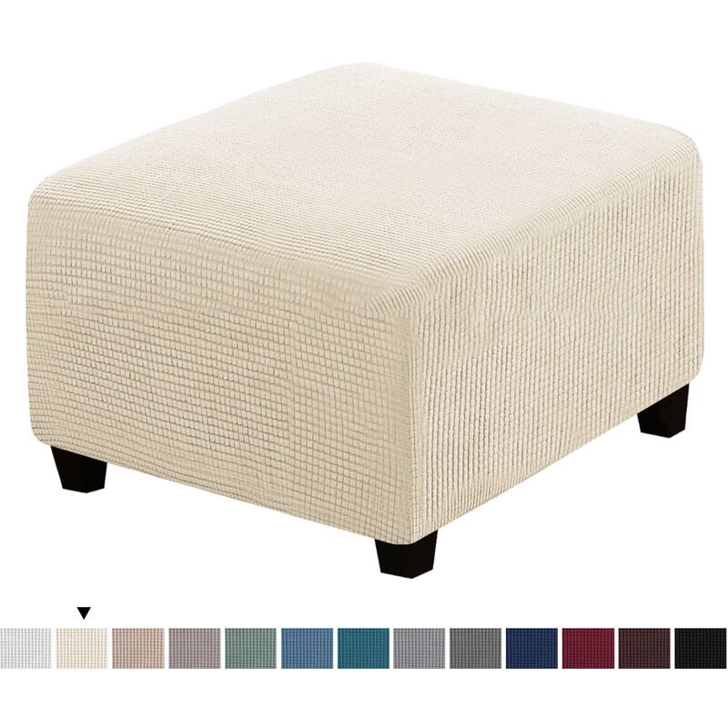 Footstool Cover Elastic Square Footstool Sofa Cover for Living Room Footstool Furniture(Beige)