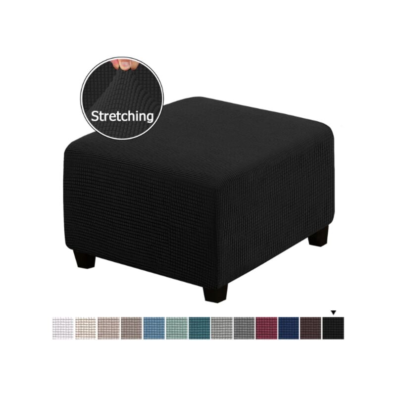 Footstool Cover Elastic Square Footstool Sofa Cover for Living Room Footstool Furniture(Black)