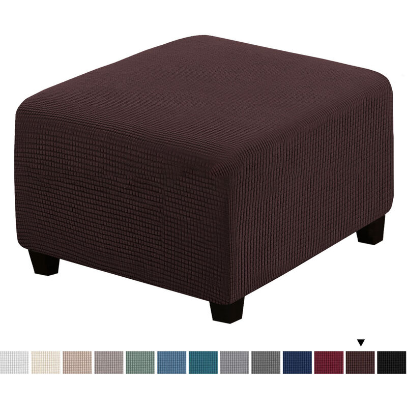 Footstool Cover Elastic Square Footstool Sofa Cover for Living Room Footstool Furniture(Brown)
