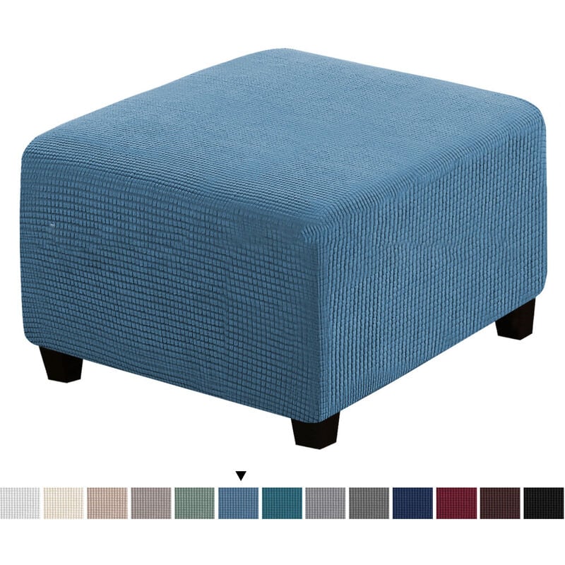 Footstool Cover Elastic Square Footstool Sofa Cover for Living Room Footstool Furniture(Dark Blue)
