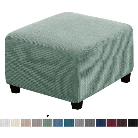 Footstool Cover Elastic Square Footstool Sofa Cover for Living Room Footstool Furniture(Green)