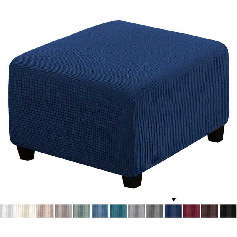 Footstool Cover Elastic Square Footstool Sofa Cover for Living Room Footstool Furniture(Navy Blue)