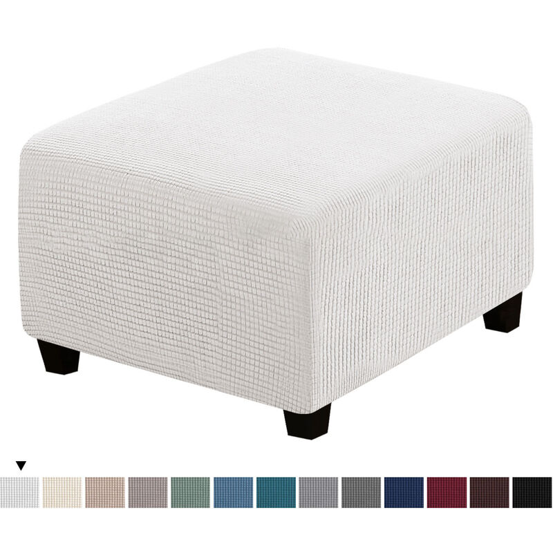 Footstool Cover Elastic Square Footstool Sofa Cover for Living Room Footstool Furniture(White)