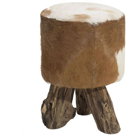Footstool KENT Leather Golden Brown