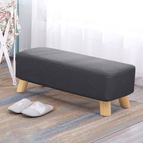 main image of "Footstool Ottoman Linen Fabric Pouffe Chair Wooden Legs Stool Dark Grey"