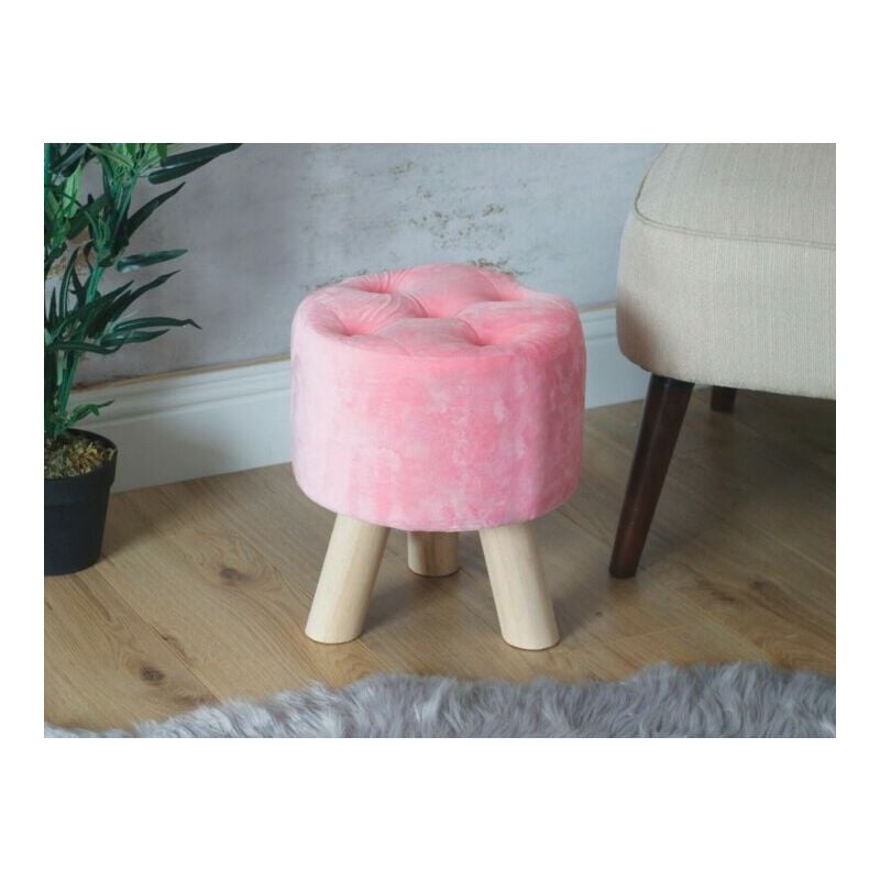Marco Paul - Footstool Pink Velvet Wooden