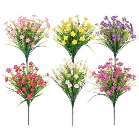 for Outdoors,6 Bundles Artificial Plants Outdoor, Fake Flowers, UV Resistant Faux Plants, Outdoor
