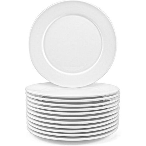 Foraineam Lot de 12 assiettes à salade rondes en porcelaine Plaques en Porcelaine Salle à Manger Plat Plats de 20 cm - Blanc