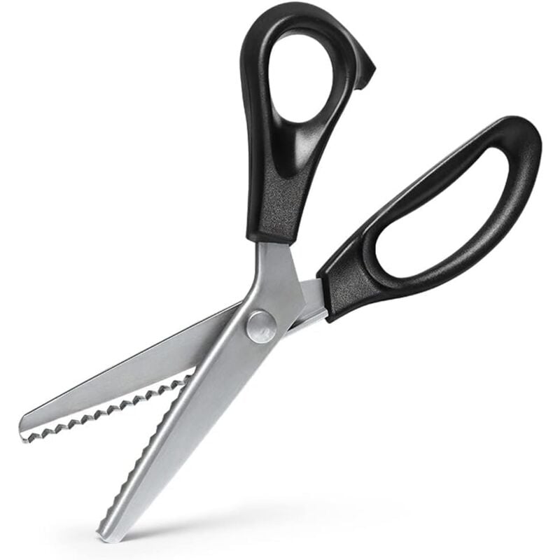 Image of Forbici a zig zag nere da 23,5 cm, forbici da sartoria professionali in acciaio inossidabile nere per artigianato, pelle, cotone, carta, tessuto