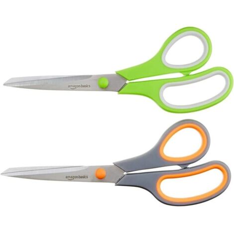 Forbici base in acciaio inossidabile per ufficio, artigianato e uso generale, impugnatura affilata e comoda, rivestimento PVD, set da 2, verde e grigio