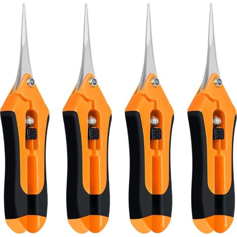 Forbici da giardino manuali da 16,5 cm, lame dritte in acciaio inox, colore arancione, set da 4