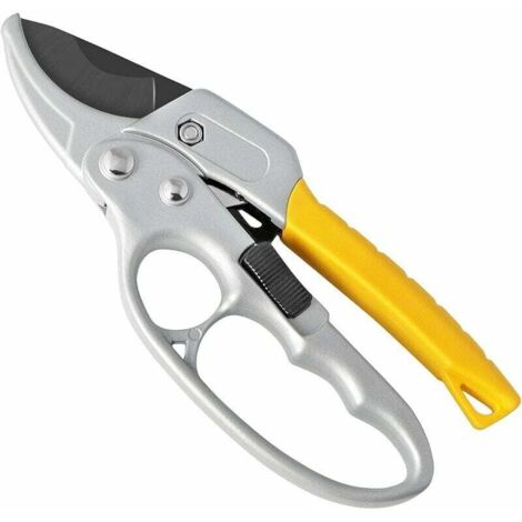 Forbici da potatura a cricchetto, forbici da giardinaggio a cricchetto, forbici da potatura professionali con impugnatura in gomma, per tagliare steli e rami, adatte per giardinieri, 8", giallo