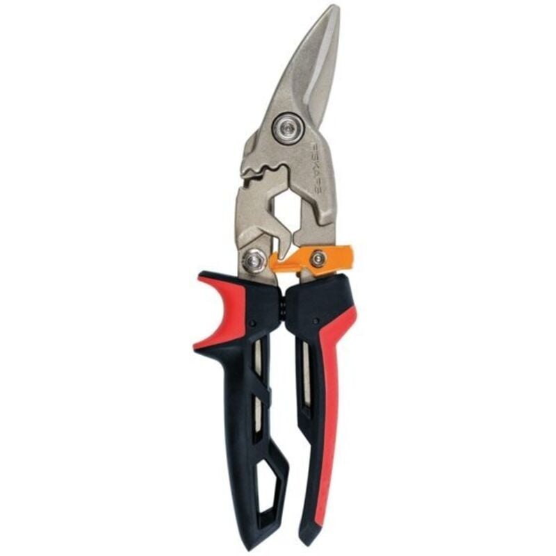 Fiskars - Cesoie per lamiere, Taglio a sinistra, Fino al 40% di potenza in più, Lunghezza 24,7 cm, Acciaio trattato termicamente/Plastica,