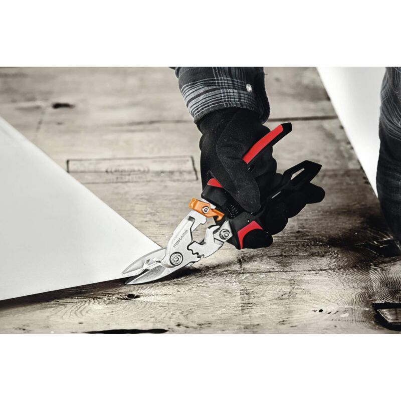 Fiskars - Cesoie per lamiere, Taglio a sinistra, Fino al 40% di potenza in più, Lunghezza 24,7 cm, Acciaio trattato termicamente/Plastica,