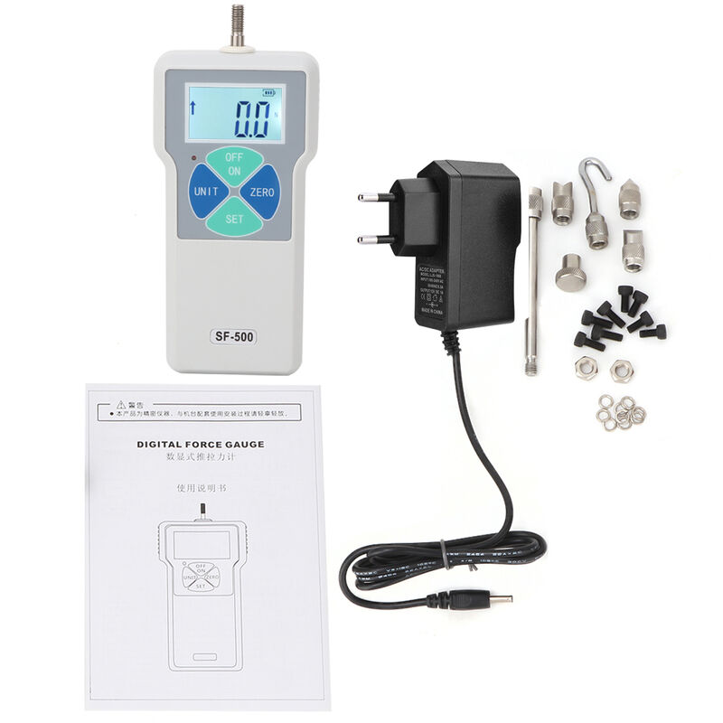 Force Gauge,Écran lcd SF-500 Portable Push-Pull Tester Meter Capteur Numérique Force Gauge 500N 100-240V Protection Contre Surcharges(EU Plug)