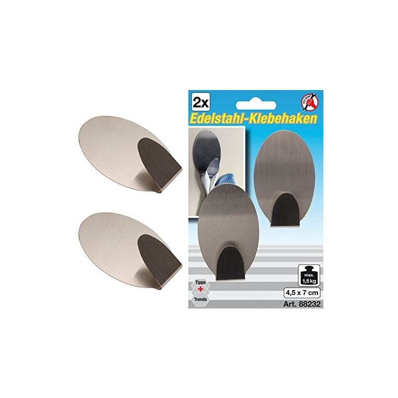 Force homme acier inoxydable adhésifs, 2 pièces, 4,5 x 7 cm, charge maximum 1,5 kg, 88232