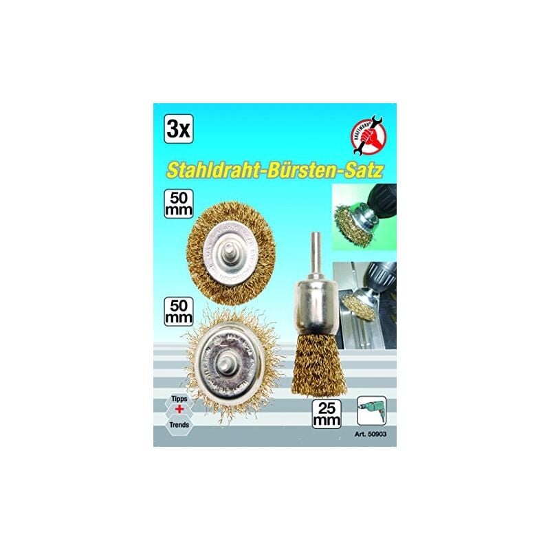 Bgs Technic - force homme jeu de brosse métallique pour perceuse, 3 pièces, 50903
