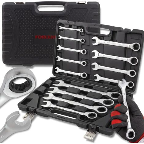 FORCEKRAFT Set di chiavi combinate con cricchetto 13 pezzi 8-32mm