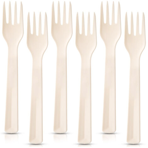 Forchette da tavola in plastica color crema, riutilizzabili, 18 cm, 6 pezzi