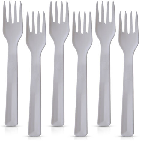 Forchette da tavola in plastica grigia, riutilizzabili, 18 cm, 6 pezzi