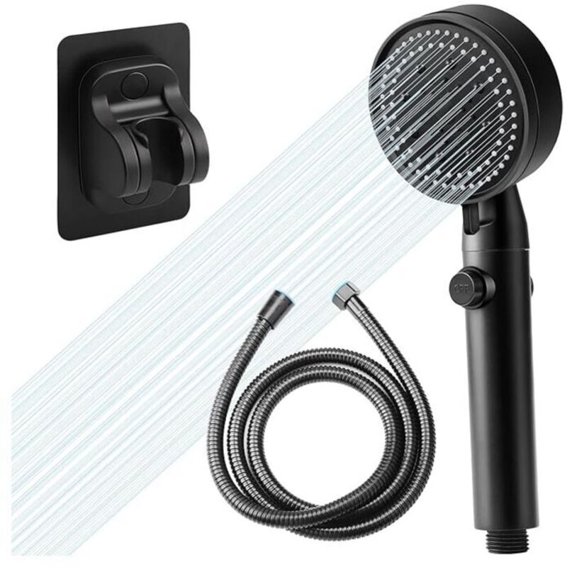 Forehill - 1 jeu de pommeau de douche haute pression à économie d'eau, pommeau de douche de salle de bain ajustable à 6 motifs avec arrêt, pommeau de