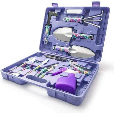 FOREHILL 10-teiliges Gartenwerkzeug-Set, Gartenwerkzeug-Geschenkset mit ergonomischem Griff und rostfreiem Koffer, Kelle, Rechen, Unkrautvernichter, Schere, Sprühgerät, Schaufel.