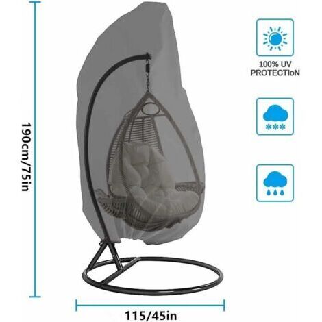 FOREHILL (190x115cm Gris)Couverture de Chaise Suspendue, Housse de Fauteuil Suspendu, Housse de Protection pour Oeufs Chaise, Imperméable Housse Meuble Couverture avec Fermeture à Glissière