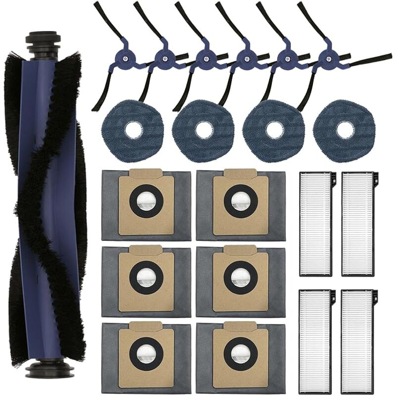 21 pièces Set accessoires pour eufy X10 Pro Omni Saugroboter,1 brosse cylindrique, 6 brosses latérales, 6 filtres lavables, 4 sacs - Forehill