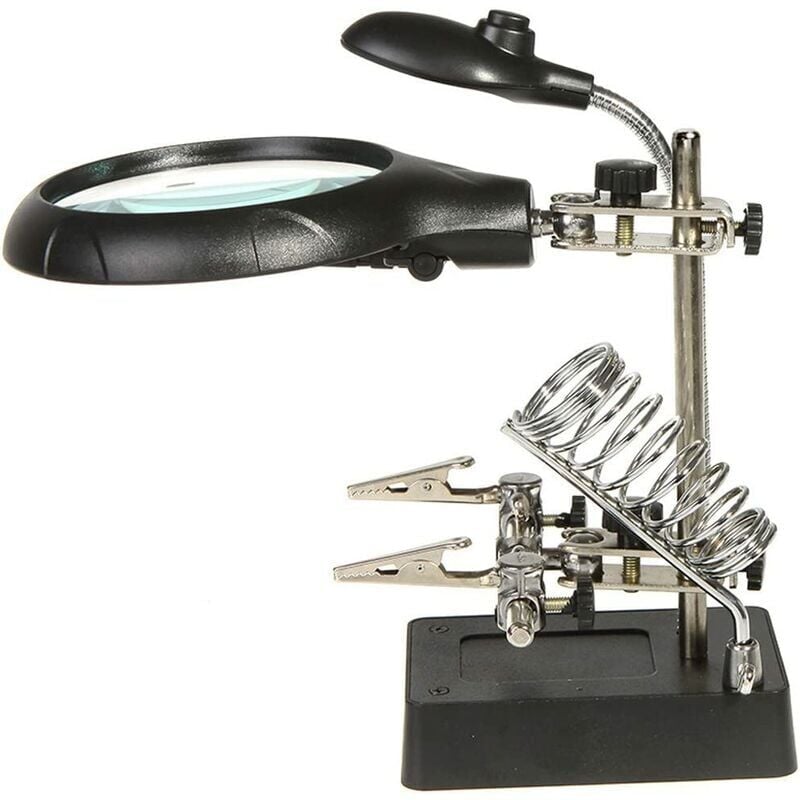 Forehill - 2.5X 7.5X 10X Loupe sur Pied avec led Lumières, Lampe de Bureau Type, Support Auxiliaire & Clamps de Support & Clips d'Alligator