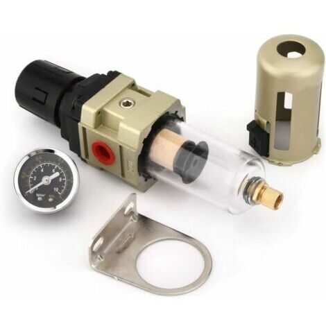 Forehill – 3/8"-Druckluftregler mit Wasserabscheider – Durchflussrate: 2000 l/min – Filterfeinheit: 5 μm – Korrosionsbeständige Aluminiumlegierung