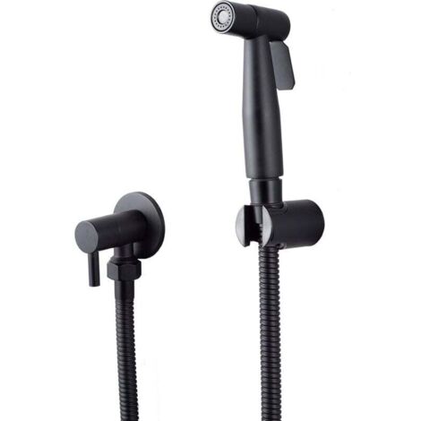 FOREHILL 304 Edelstahl-Toilettensprüher-Set, kein Bohren erforderlich, Zusatzdüse, tragbarer Bidetsprüher mit Schlauch und G1/2"-T-Ventil, Schwarz