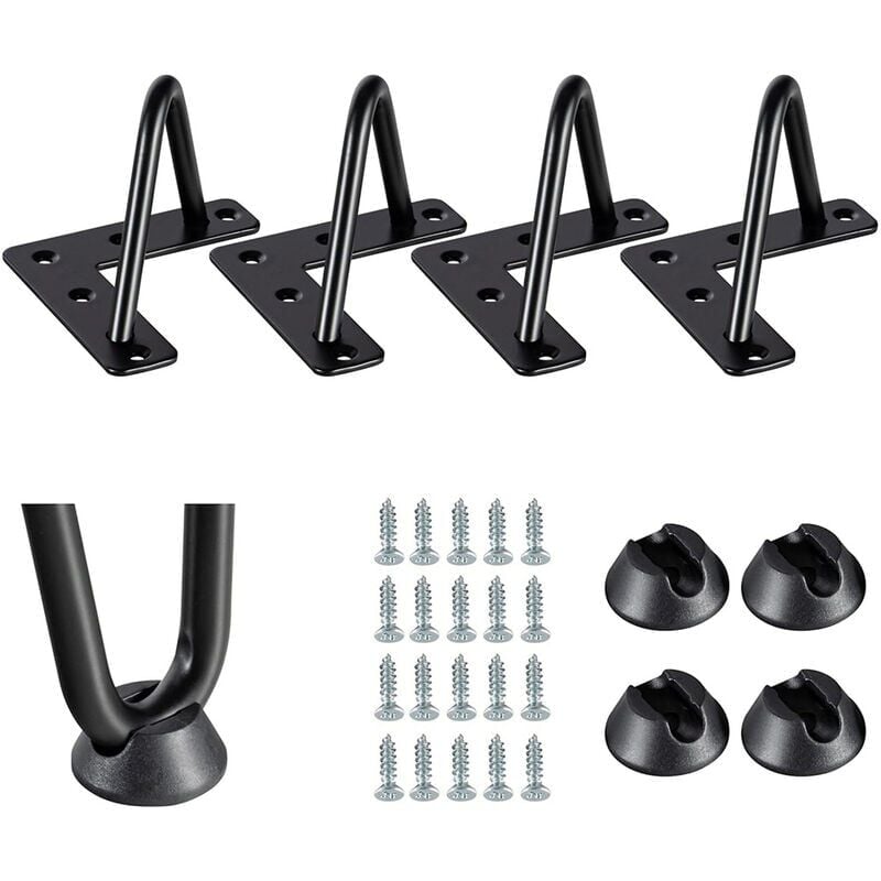 Forehill - 4 Pcs Pieds Meubles en Épingle à Cheveux pour Armoire Chaise 10cm Jambes de Table en Métal avec Vis et Protecteurs de Sol