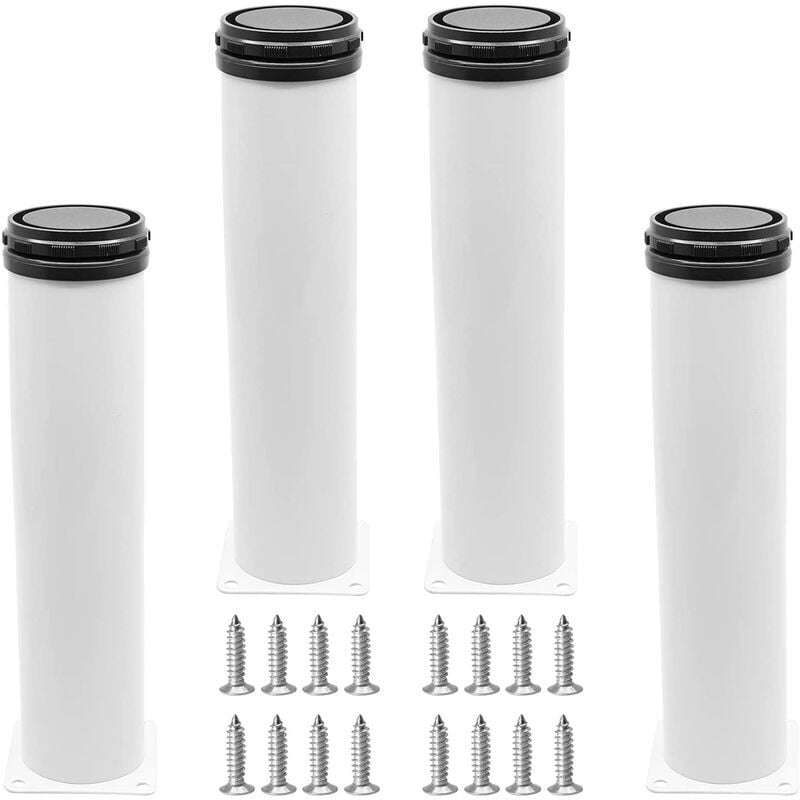 4x Pieds de Meuble Reglable Pieds de Table en Acier Inoxydable avec Vis Blanc - 30cm - Forehill
