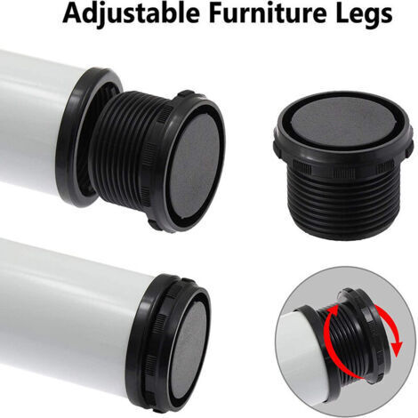 FOREHILL 4x Pieds de Meuble Reglable Pieds de Table en Acier Inoxydable avec Vis Blanc - 30cm