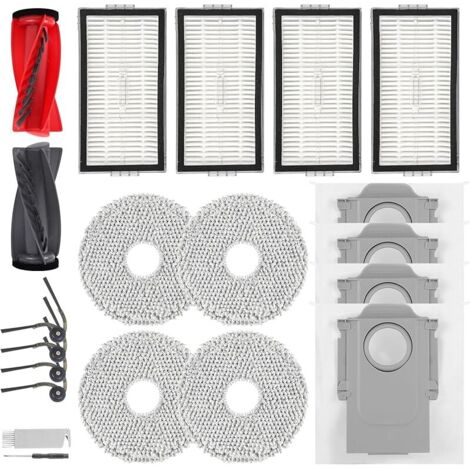 FOREHILL Accessoires de Rechange pour Roborock Saros 10R Robot Aspirateur, 1 Brosse Principale, 4 Brosses Latrales, 4 Filtres HEPA, 4 Serpillres, 4 Sacs Poussire, 1 Brosse de Nettoyage