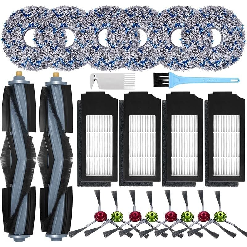 Accessoires pour Ecovacs Deebot X1 Omni / X1 e Omni / X1 Turbo Aspirateur, 2 Brosse Principale, 8 Brosses Latérales, 6 Serpillièr - Forehill