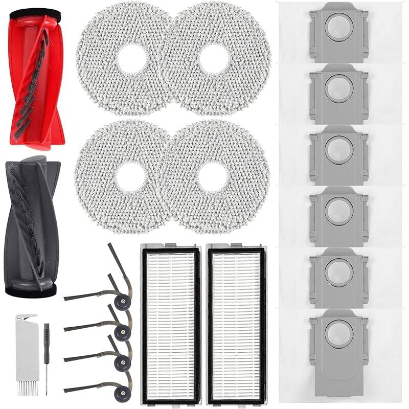 Accessoires pour Roborock Qrevo Curv, Qrevo Edge Aspirateur,2 Brosses Principales,2 Filtres HEPA,6 Sacs à Poussière,4 Lingettes,4 - Forehill