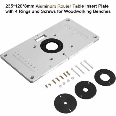 Forehill – Aluminium-Frästisch-Einlegeplatte – 4 Fräsringe – Abmessungen 235x120x8mm – Kompatibel mit Holzfräsen