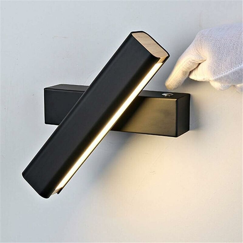 Applique Murale De Chevet Simple Nordique Rotative à 360 Degrés led Noir - Avec Interrupteur Petit 22cm - Lumière Chaude - Forehill