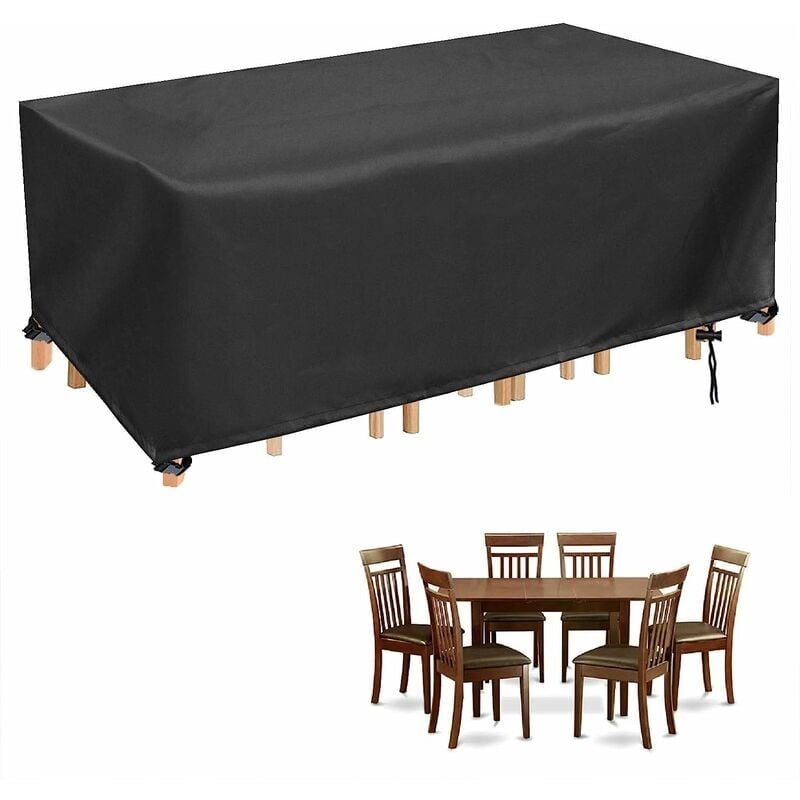 Bache Table de Jardin, Imperméable Bache Mobilier de Jardin Rectangulaire Housse, Anti-UV Robuste Housse de Protection Jardin, 250x110x90cm, Noir