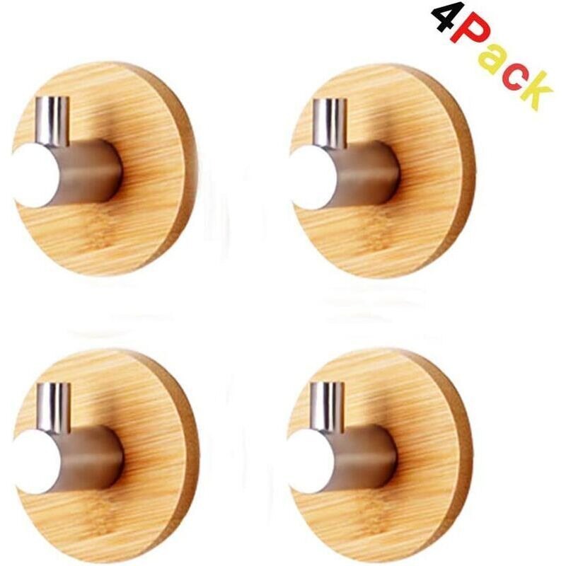 Image of FOREHILL Bambusholzhaken für Bad und Küche, Massivholzhaken, 4 Stück