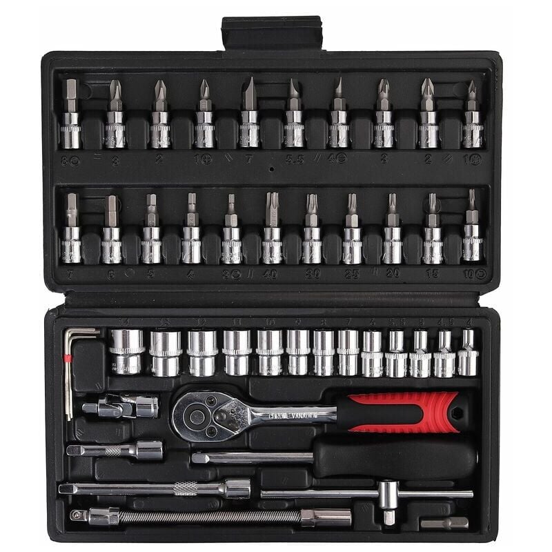 Clé dynamométrique 1/4" ,Clé dynamométrique entièrement réglable avec tête à cliquet 5 - 25Nm et outils manuels de quincaillerie de 46 pièces Petit