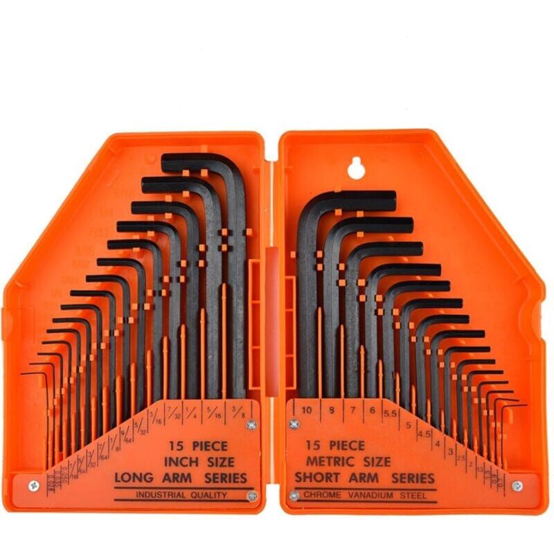 Clés Allen Jeu 30 Clés Males hexagonales en pouce et métrique 0,7 à 10 mm. Clés à laine Professionnelle(orange) - Forehill