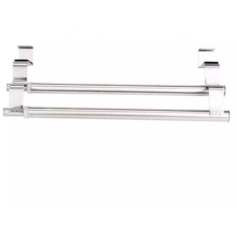 Forehill - Double, Porte Serviette en Acier Inoxydable pour Portes et Placards, Porte-Torchons Double avec Installation Facile, Sans Perçage- Largeur