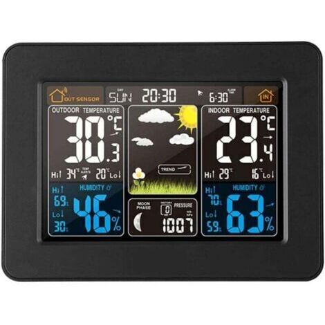 FOREHILL Drahtlose Wetterstation, digitale Wetterstation, Wetterstation, Thermometer mit Alarm und Hygrometer, Mondphasenanzeige mit Außensensor