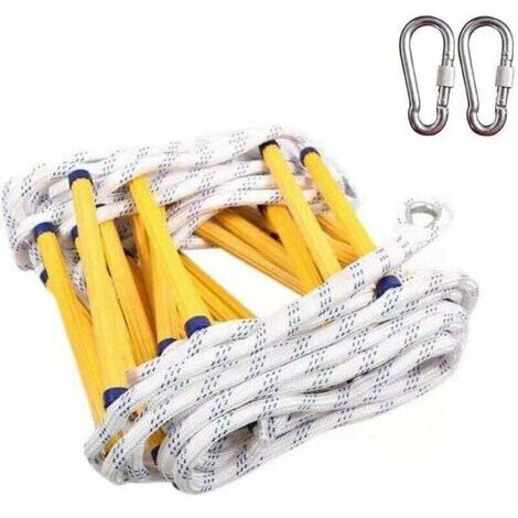 Forehill – Échelle de corde d'évacuation de feu 3 m – Résistante aux flammes – Mousquetons en acier inoxydable – Pour situations d'urgence